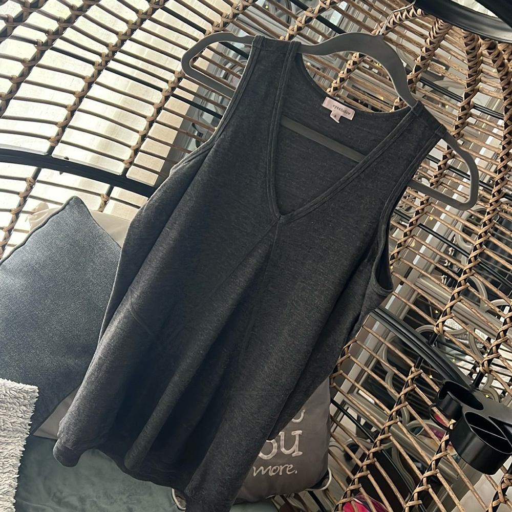 Eyeshadow Open Shoulder 3/4 Sleeve Top, Charcoal Gray, Size S